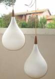 lampadario anni 60 / 2 gocce in vetro bianco